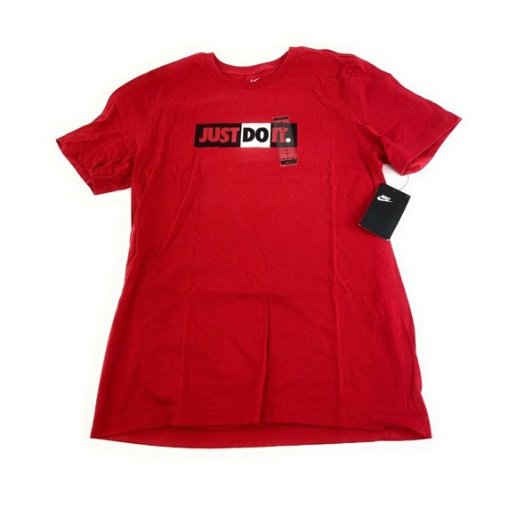 Nike Men's Just Do It Red Black White Crewneck T-Shirt DB5034-657 Sizes S - M - Picture 1 of 2
